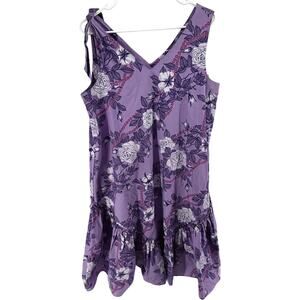 VTG T & L MuuMuu Factory Midi MuuMuu Tank Floral Print Ruffle Pockets Purple L